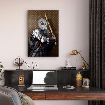 Gas Mask Samurai Baseball Bat Monogram 40x60cm Metal Print Ready to Hang