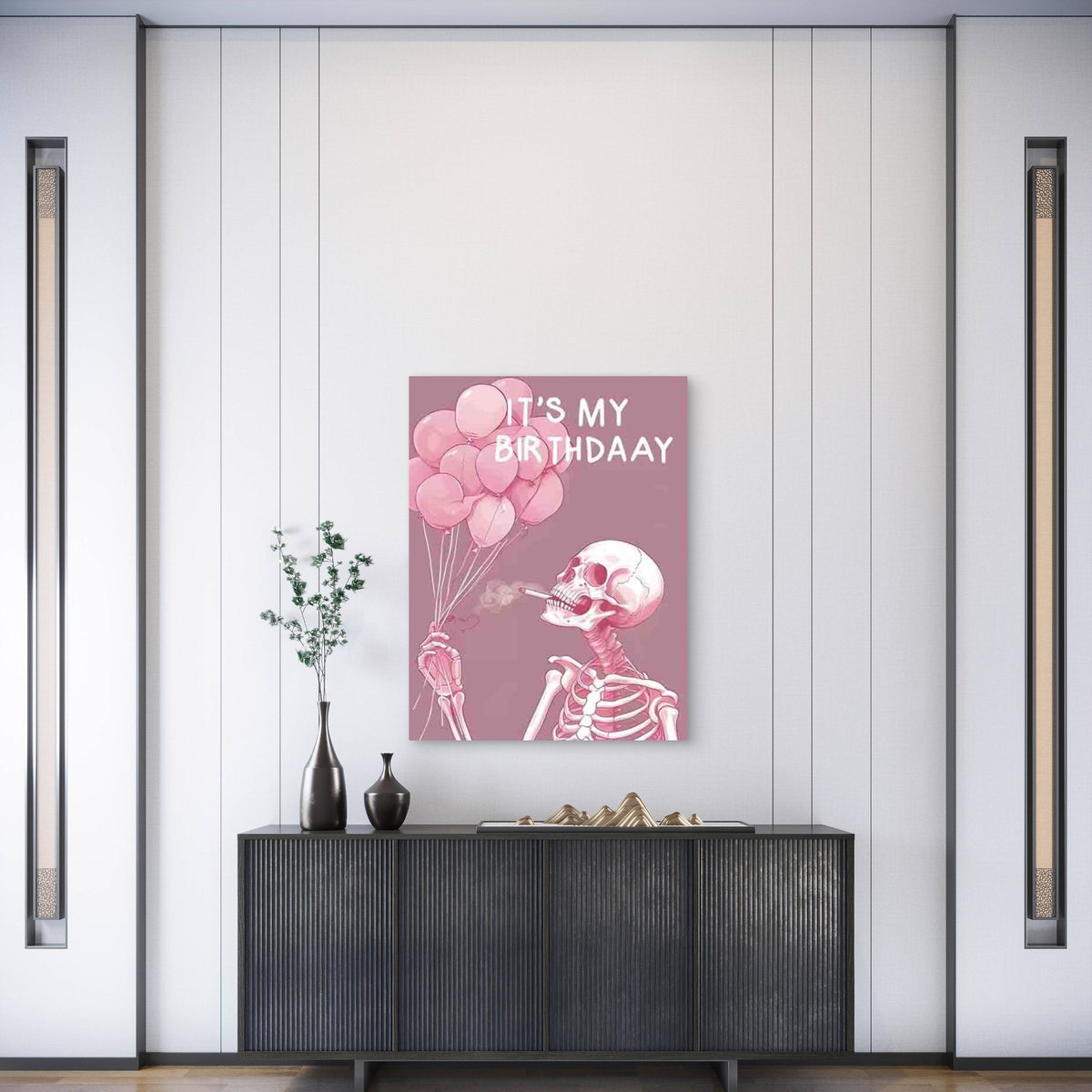 Pink Skeleton With A Text IT's MY BIRTHDAY Metal Print Ready to Hang