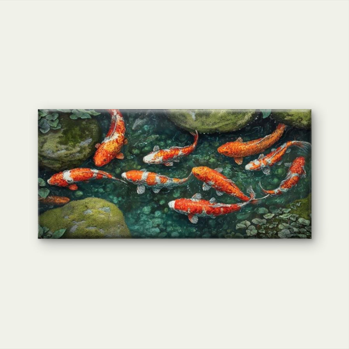 Vibrant Koi Fish Pond Wall Art Canvas Office Home Room Framed 120x60cm