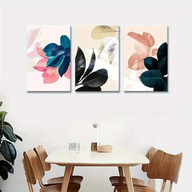 3pcs Simple Life Colorful Leaf Abstract Metal Print Ready to Hang Art