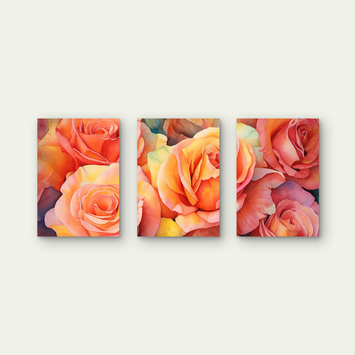 3pcs Floral Orange Peach Rose Bloom Wall Art Set Canvas Framed 40x60cm - High Quality Print 100% Australian Made Wall Canvas Ready to Hang