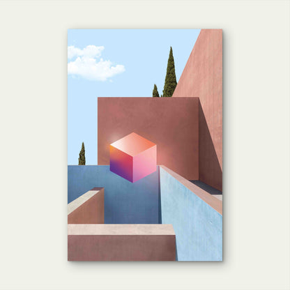 Fantasy Landscape With Gradient Cube 60x90cm Metal Print Ready to Hang