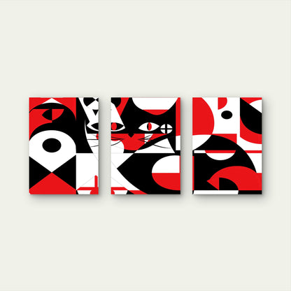 3pcs Geometric Cat Abstract Art Metal Print Ready to Hang Art