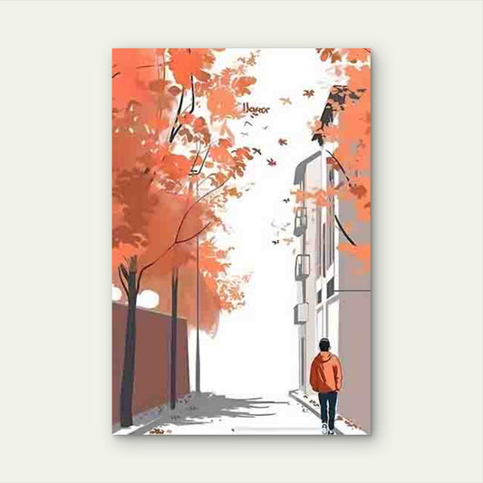 Depicting a Street Scene in Autumn 40x60cm Metal Print Ready to Hang