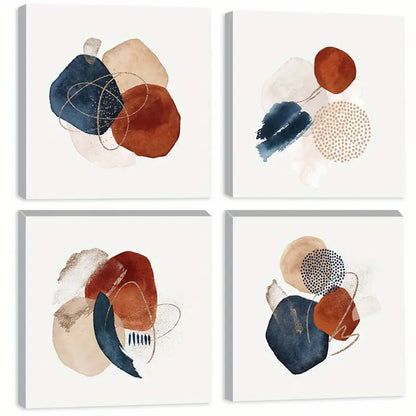 4pcs Deep Blue Color Block Wall Art Canvas Framed