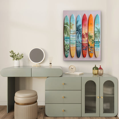 Tropical Surfboard Beach 60x90cm Metal Print Ready to Hang
