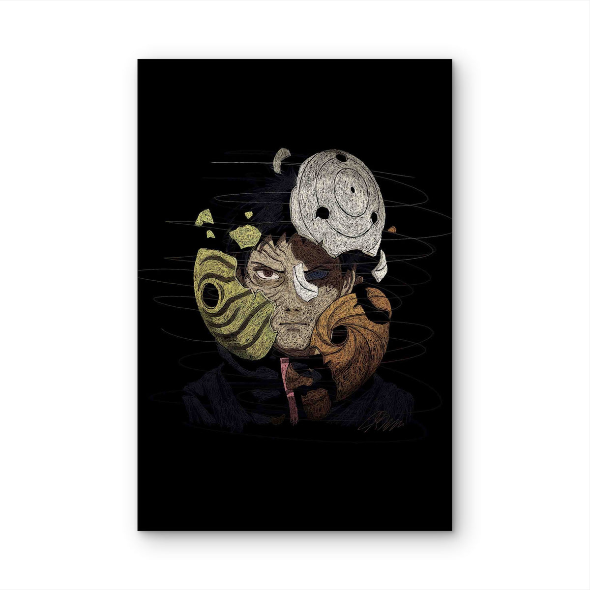 Abstract Shattered Mask Line Art 60x90cm Metal Print Ready to Hang
