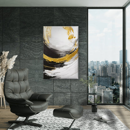 Black Gold White Brush Stroke Abstract Print 100% Australian Made