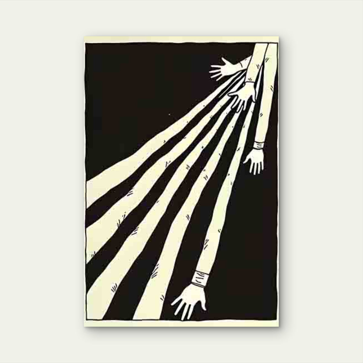 Black and White Abstract with Stretched Arms 60x90cm Metal Print Ready to Hang