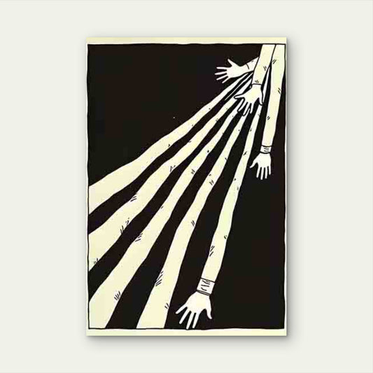 Black and White Abstract with Stretched Arms 40x60cm Metal Print Ready to Hang