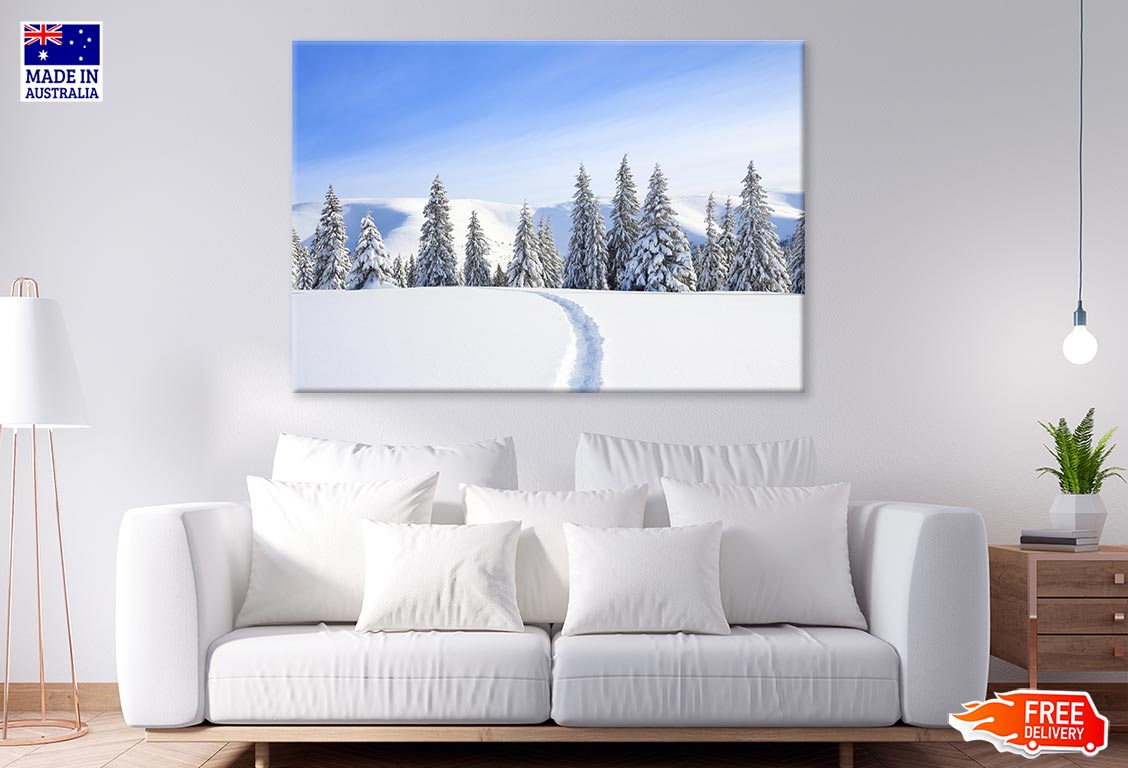 Mountain With Snow Peaks & Forest Print 100% Australian Made