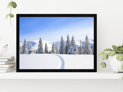 Mountain With Snow Peaks & Forest Glass Framed Wall Art, Ready to Hang Quality Print Without White Border Black