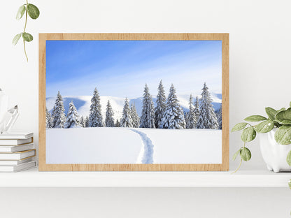 Mountain With Snow Peaks & Forest Glass Framed Wall Art, Ready to Hang Quality Print Without White Border Oak