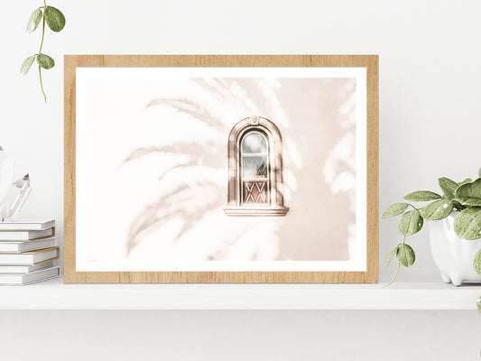 Window & Tree Shadow Faded Photograph Glass Framed Wall Art, Ready to Hang Quality Print With White Border Oak
