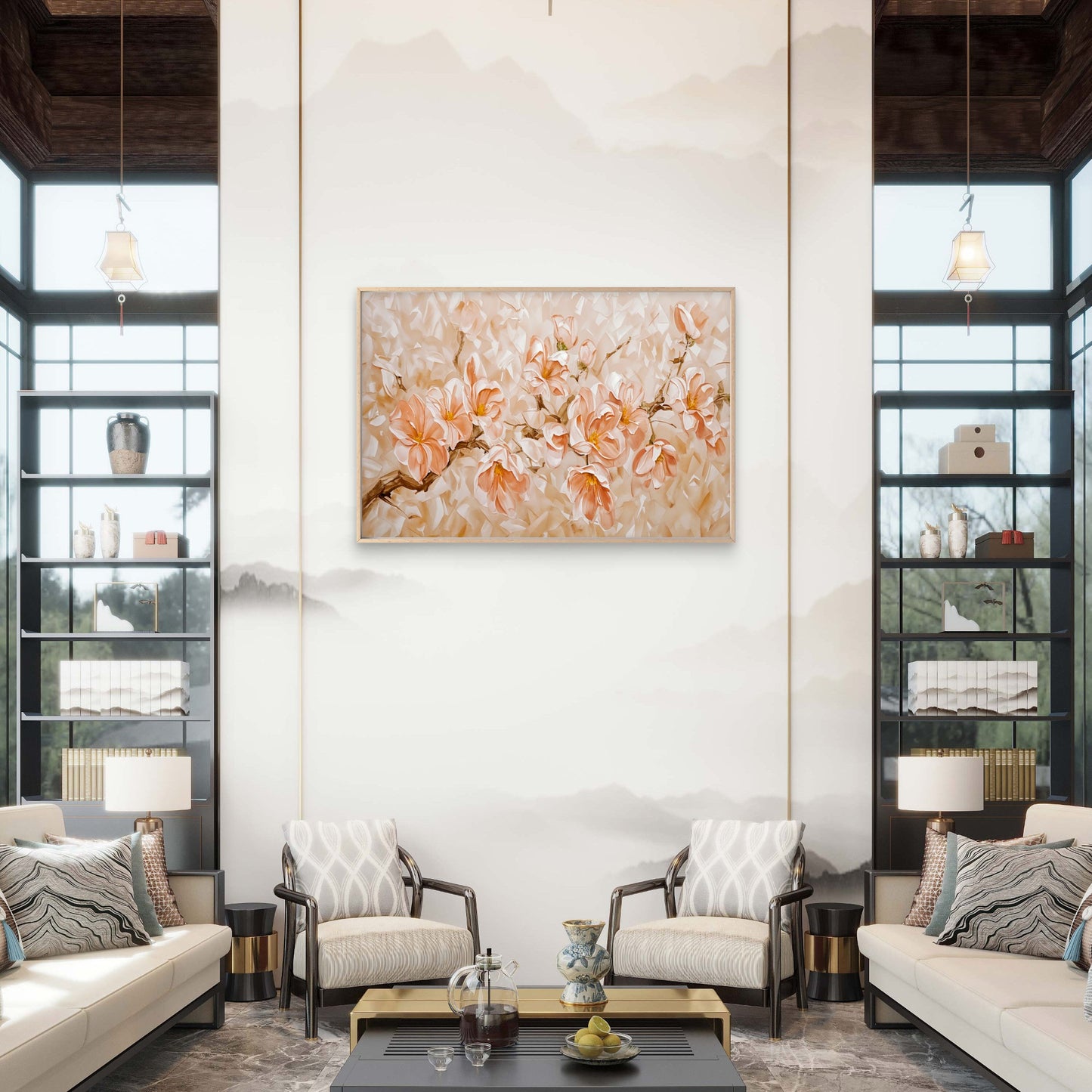 Orange Flower Branch Painting Wall Art Decor 100% Australian Made