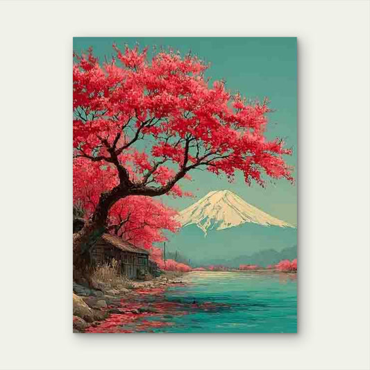 Mount Fuji And Cherry Blossoms Metal Print Ready to Hang