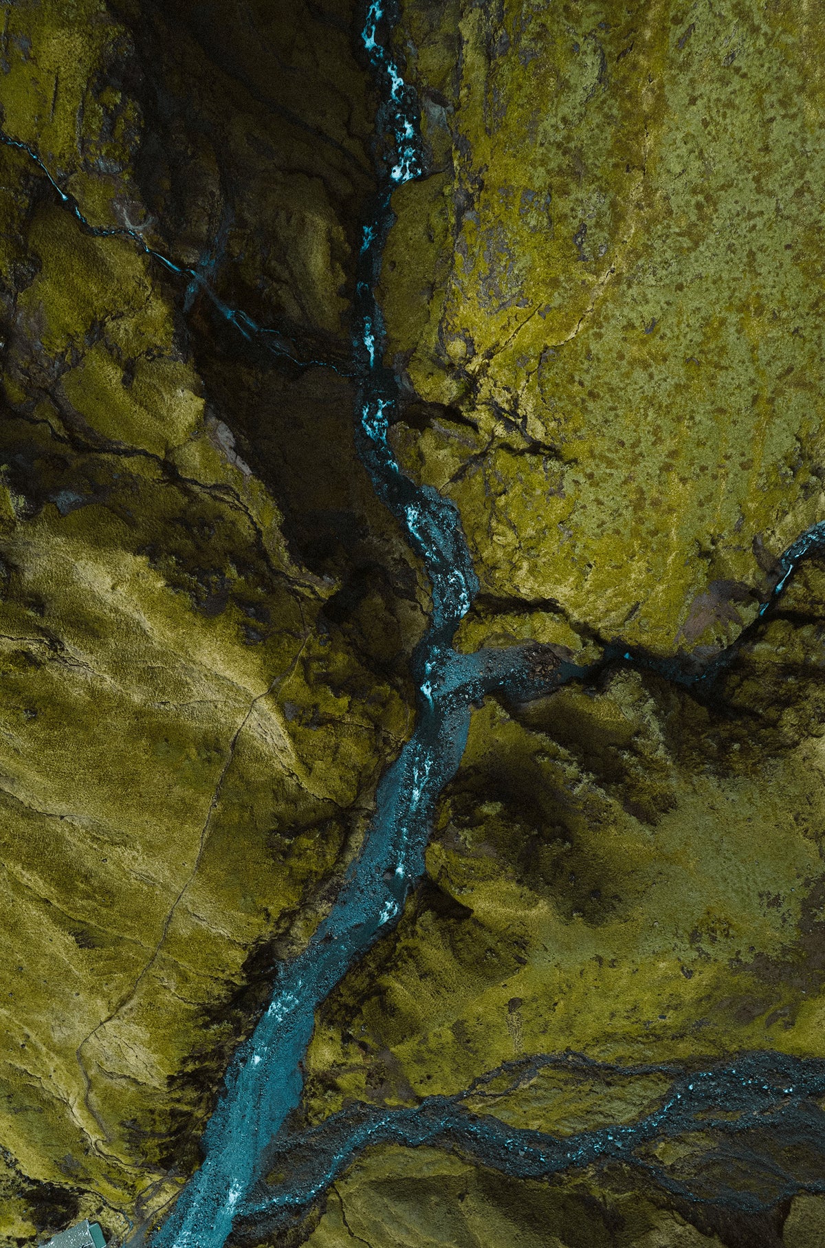 Aerial View Winding River Green Hills in Iceland 40x60cm Metal Print Ready to Hang