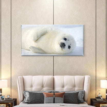 Baby Harp Seal Snow Arctic Wall Art Canvas Office Home Room Framed 120x60cm
