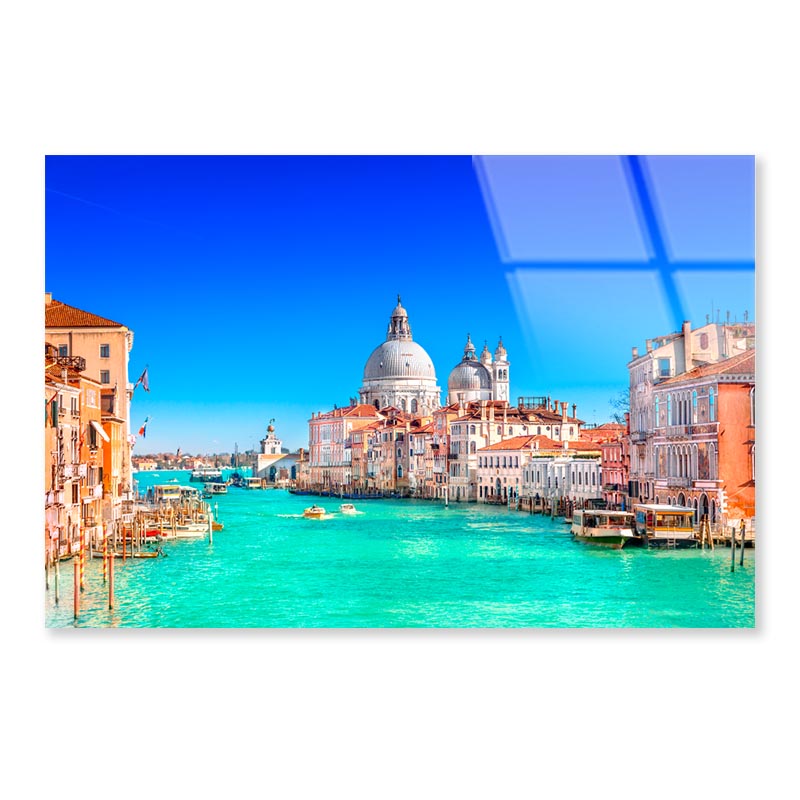 Canal With Boats and Buildings in The Background Acrylic Glass Print Tempered Glass Wall Art 100% Made in Australia Ready to Hang