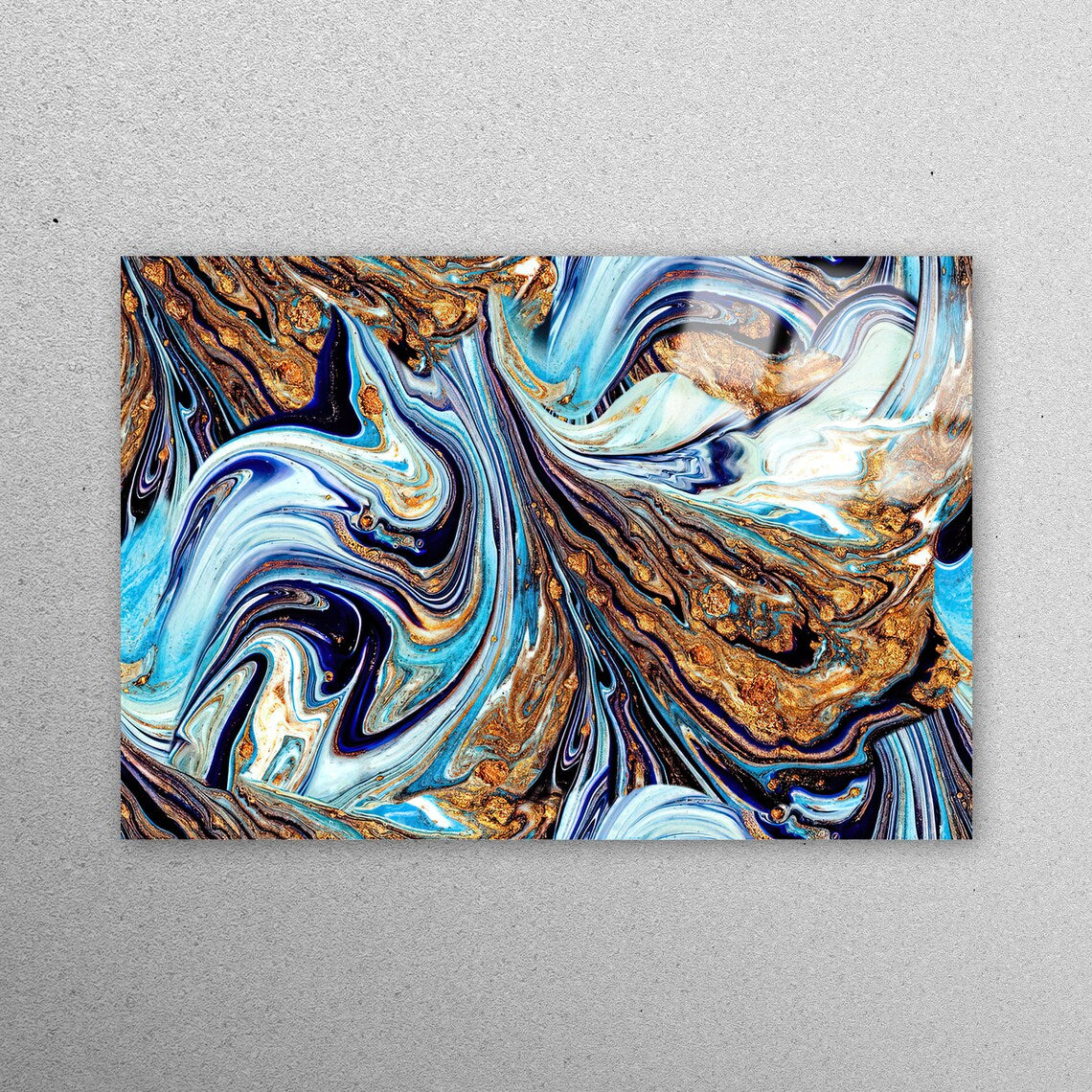 Blue And Gold Marble Acrylic Glass Print Tempered Glass Wall Art 100% Made in Australia Ready to Hang