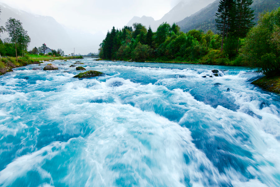 Milky Blue Glacial Water of Briksdal River in Norway  Wall Art Decor 100% Australian Made