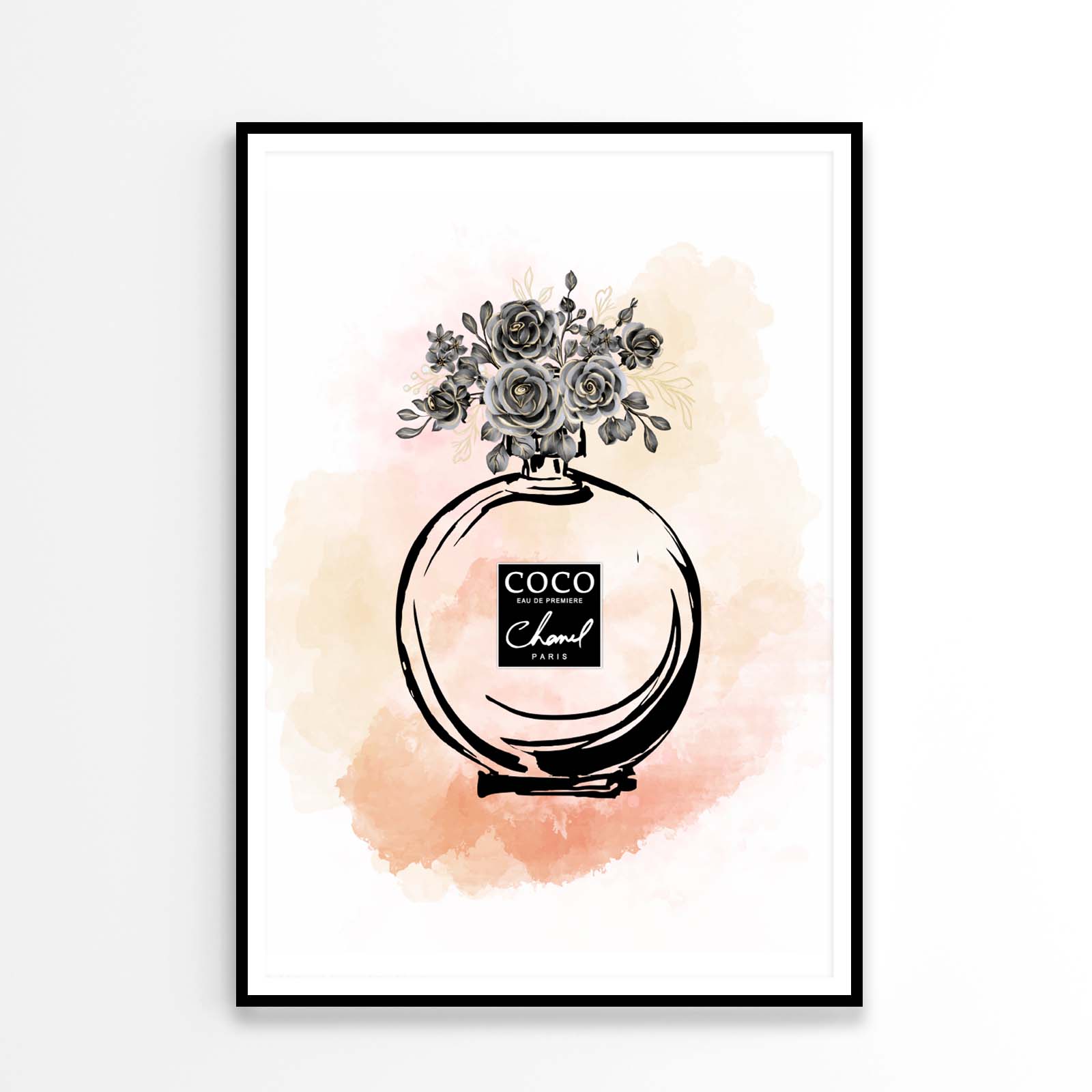 Black Flowers with Elegant Fashion Bottle Design Home Decor Premium Quality Poster Print Choose Your Sizes