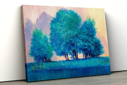 Blue Teal abstract trees field oil painting UV Direct Aluminum Print Australian Made Quality