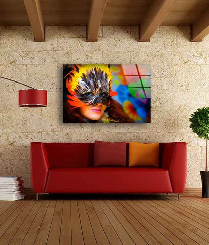 Girl with Feather Mask UV Direct Aluminum Print Australian Made Quality