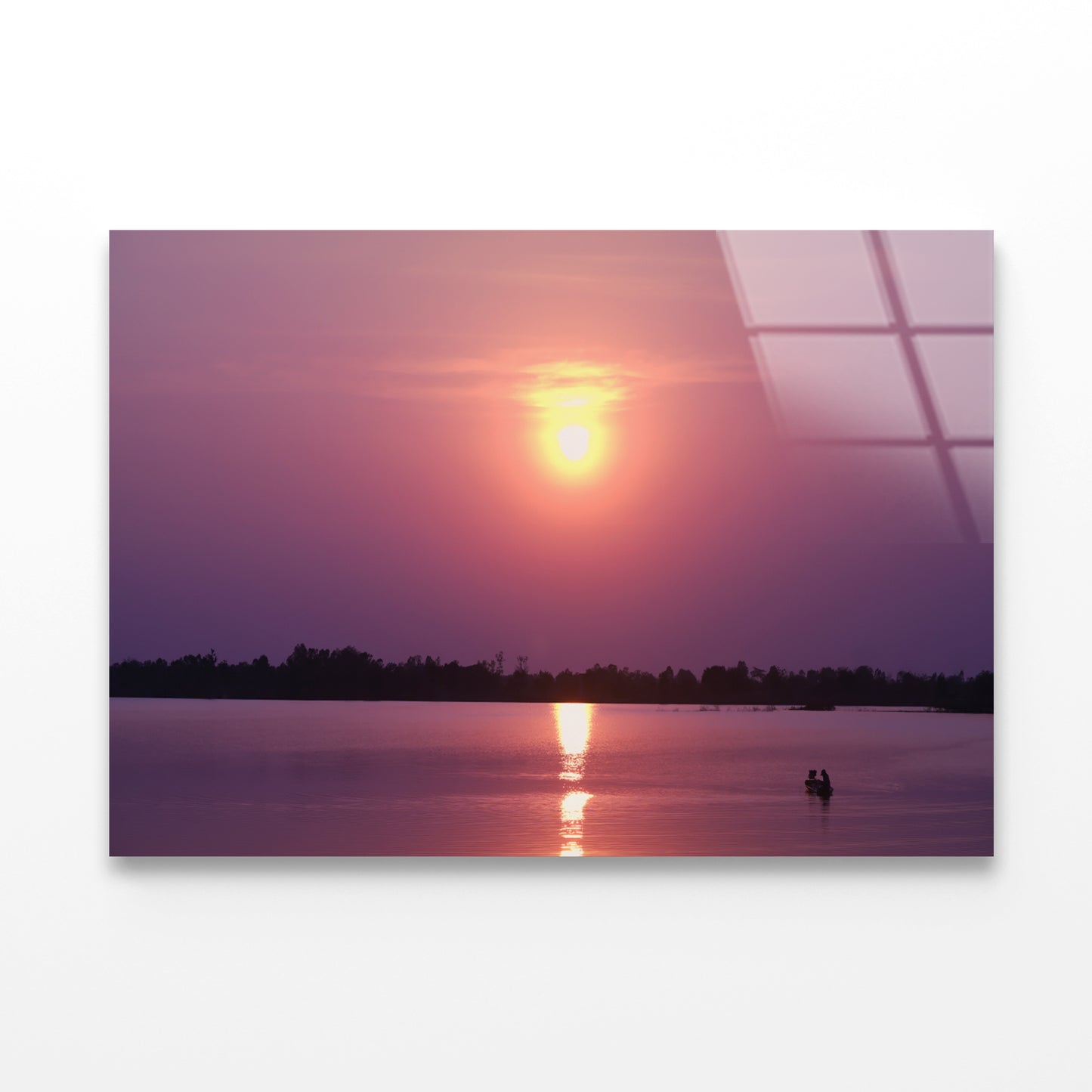 Scenery Of Along the Lake Has an Orange Sky & Sunset Acrylic Glass Print Tempered Glass Wall Art 100% Made in Australia Ready to Hang