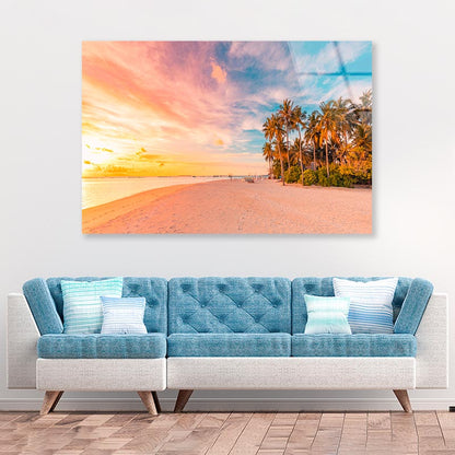 Island Palm Tree Sea Sand Beach  Acrylic Glass Print Tempered Glass Wall Art 100% Made in Australia Ready to Hang