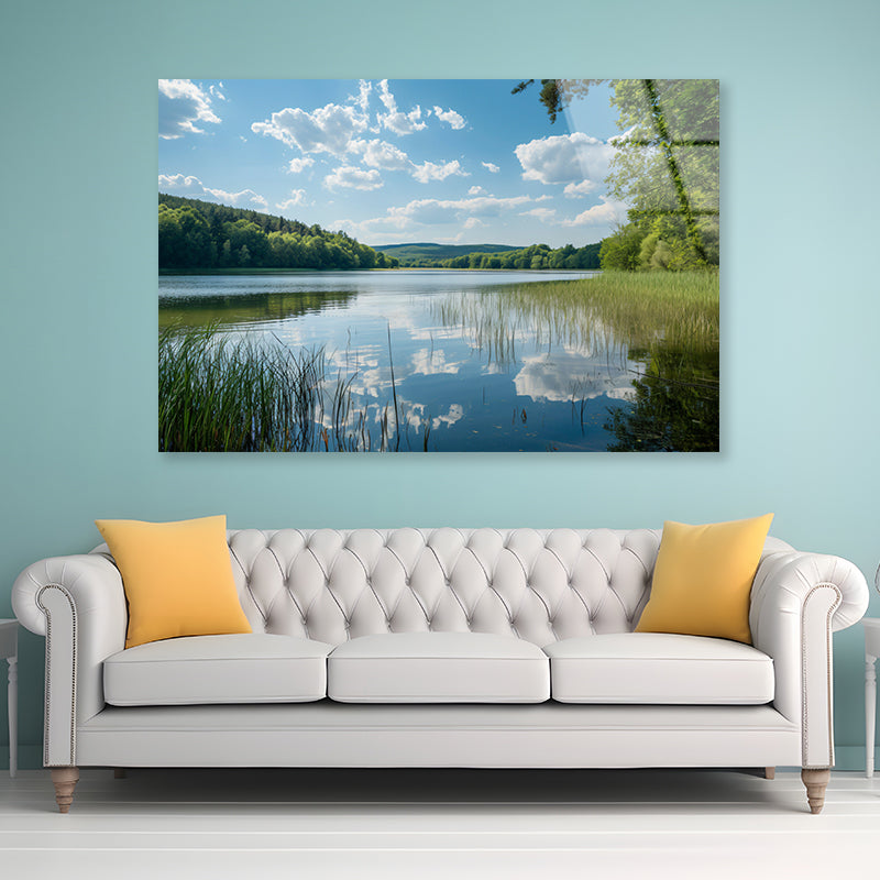 Lake Surrounded By Trees with Sky Acrylic Glass Print Tempered Glass Wall Art 100% Made in Australia Ready to Hang