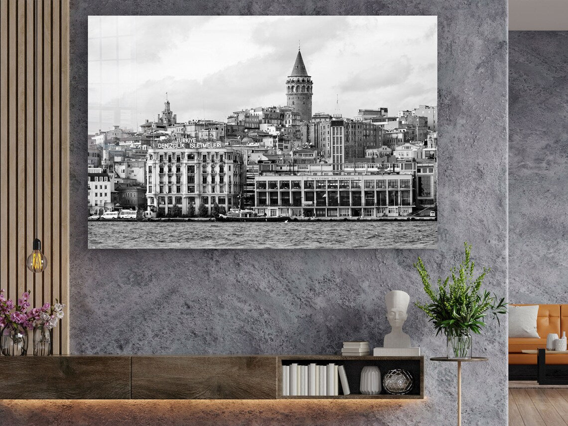 Galata Bridge B&W View UV Direct Aluminum Print Australian Made Quality