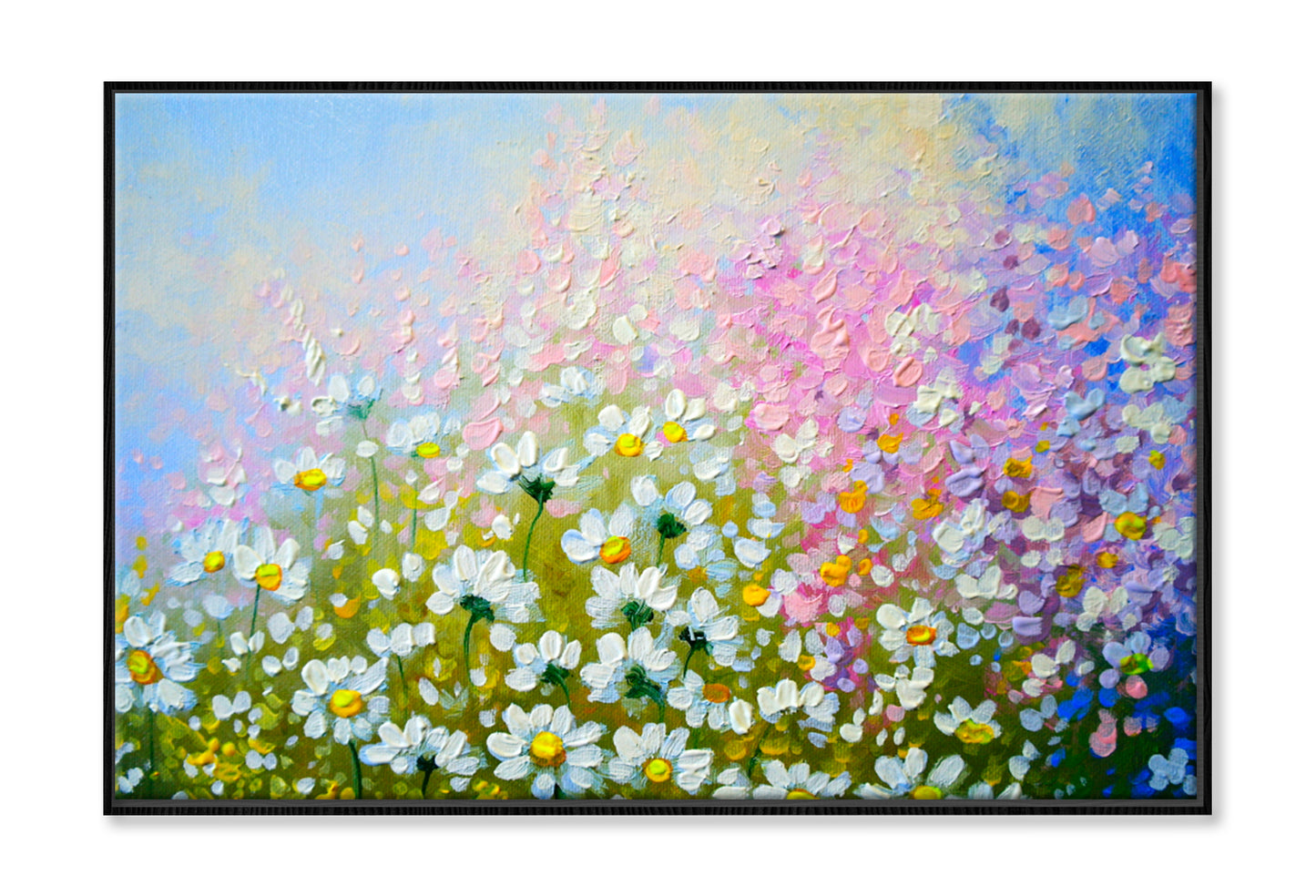 White Flowers Oil Painting Wall Art Limited Edition High Quality Print Canvas Box Framed Black