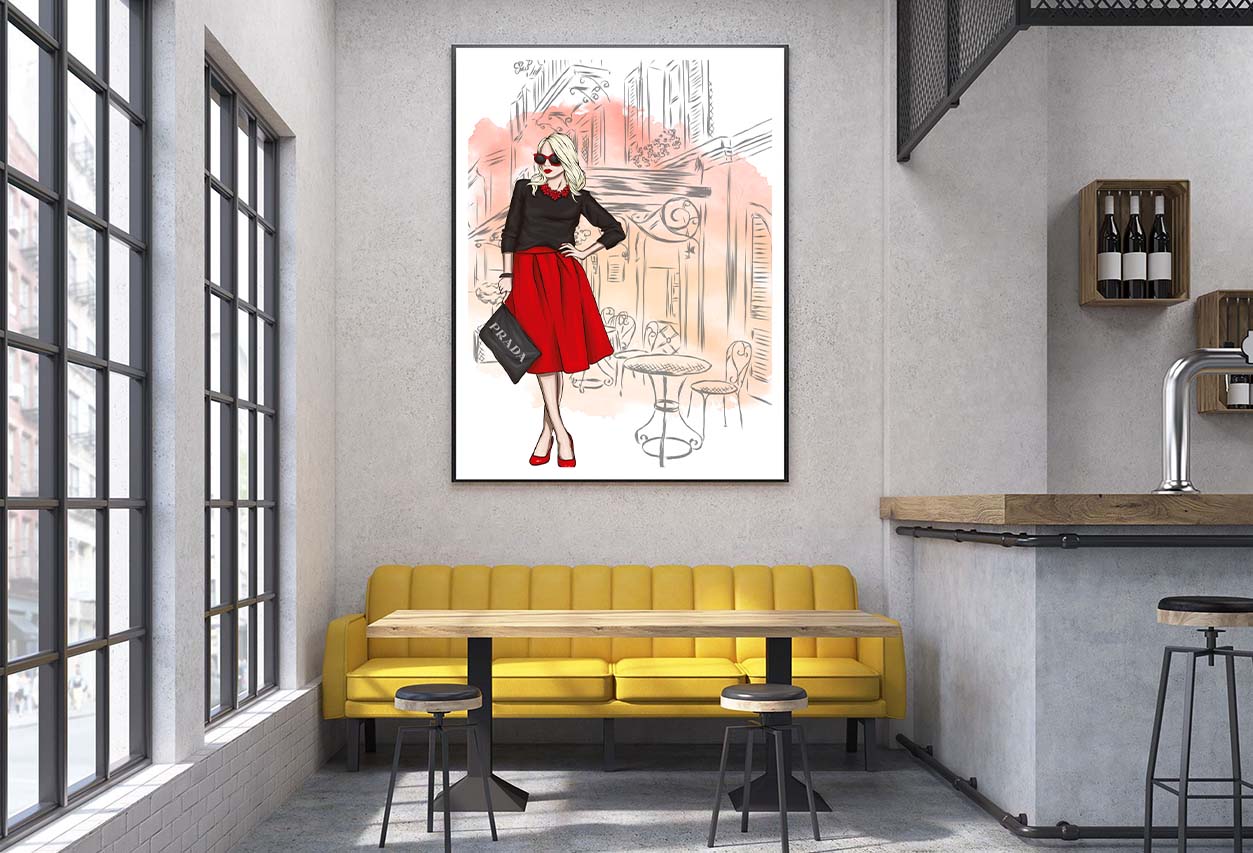 Red Shaded Fashion Store with Lady Design Home Decor Premium Quality Poster Print Choose Your Sizes