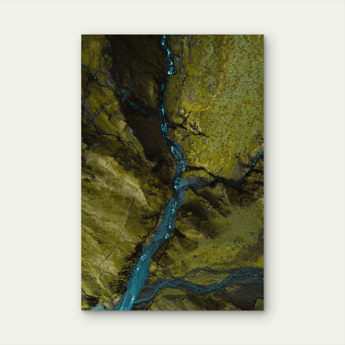Aerial View Winding River Green Hills in Iceland 40x60cm Metal Print Ready to Hang