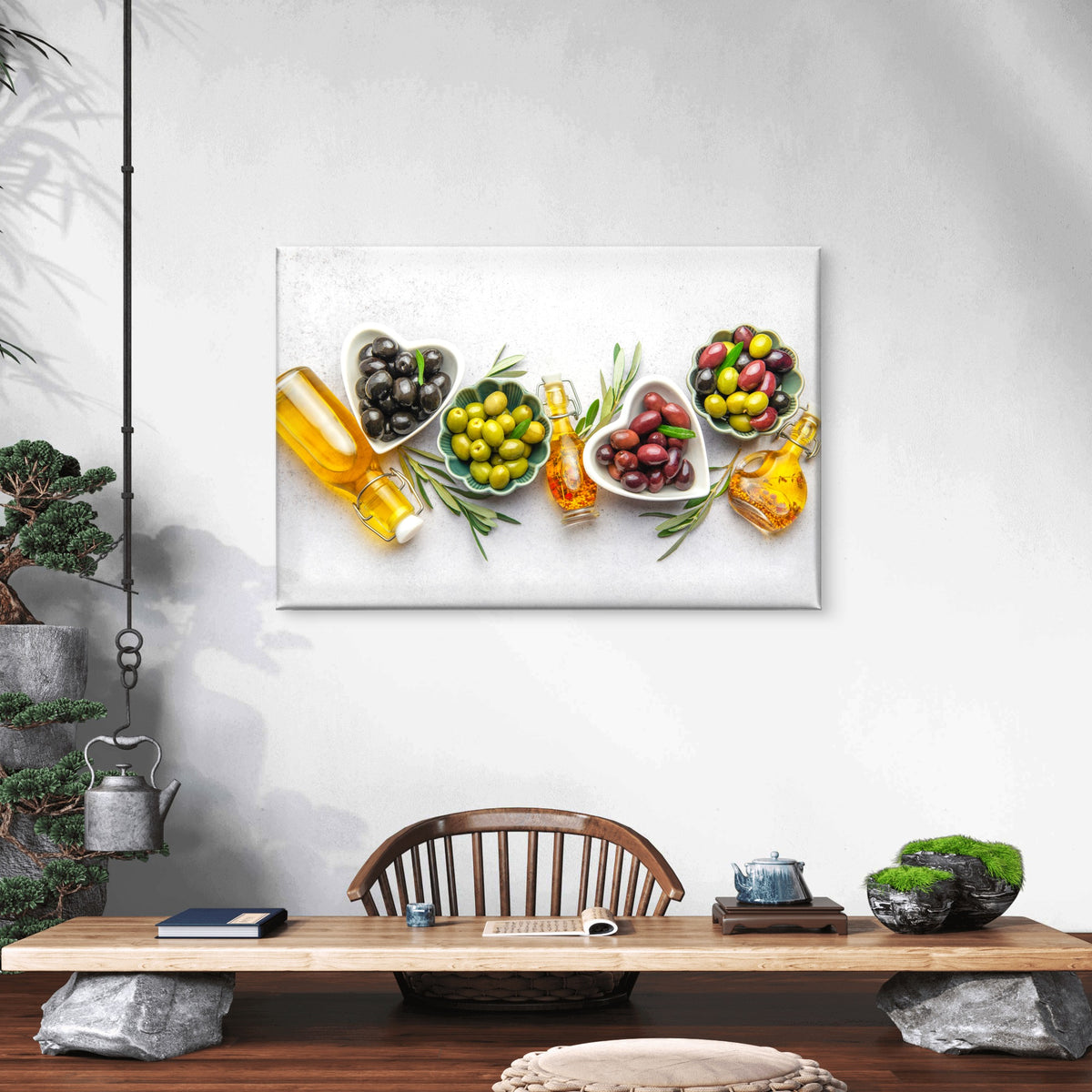 Culinary Display Mediterranean Ingredients Fresh Olives and Oil Wall Art Decor 100% Australian Made