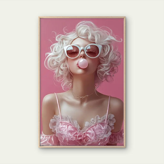 Whimsical Fashion Glasses Girl Blowing Bubbles Fashion Home Decor Premium Quality Poster Print Choose Your Sizes