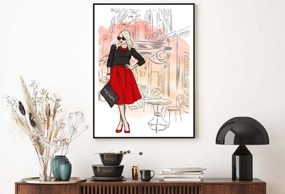 Red Shaded Fashion Store with Lady Design Home Decor Premium Quality Poster Print Choose Your Sizes