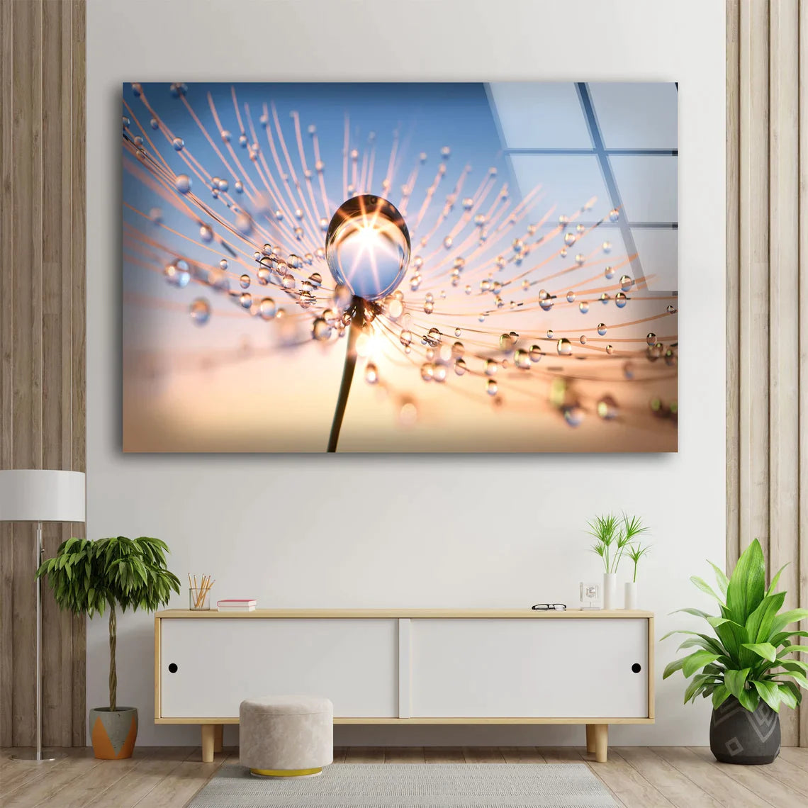 Waterdrops on Dandelion UV Direct Aluminum Print Australian Made Quality