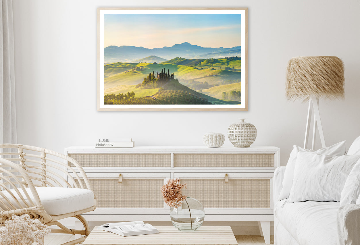 Hills, Trees, Mountains in Tuscany, Italy Home Decor Premium Quality Poster Print Choose Your Sizes