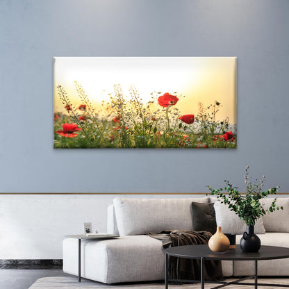 Red Poppy Field Wildflower Bloom Wall Art Canvas Office Home Room Framed 120x60cm