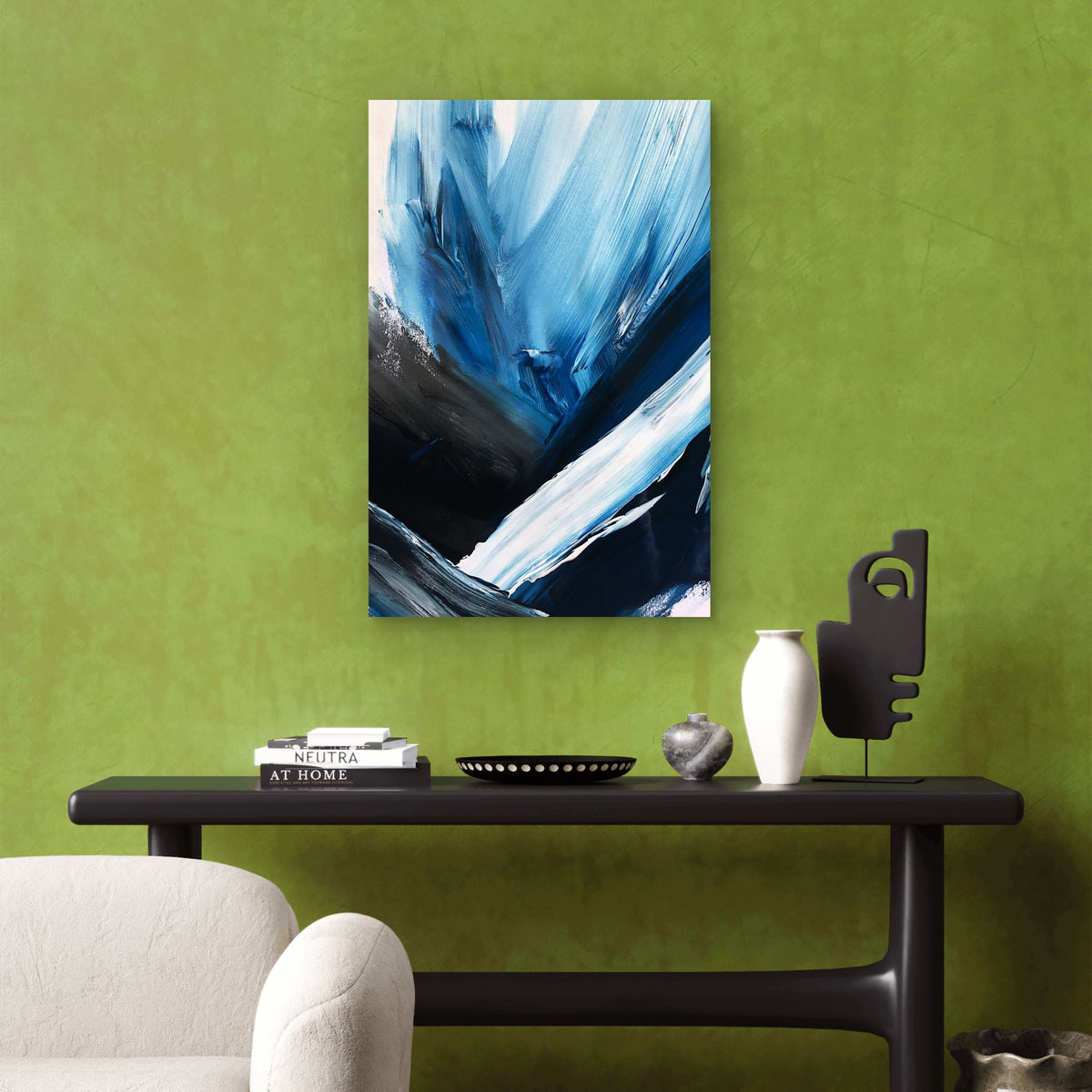Deep Blue White Palette Stroke 60x90cm Metal Print Ready to Hang