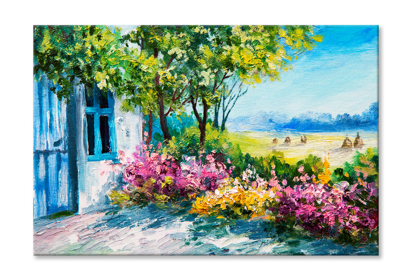 Garden Near The House & Colorful flowers Oil Painting Wall Art Limited Edition High Quality Print Stretched Canvas None