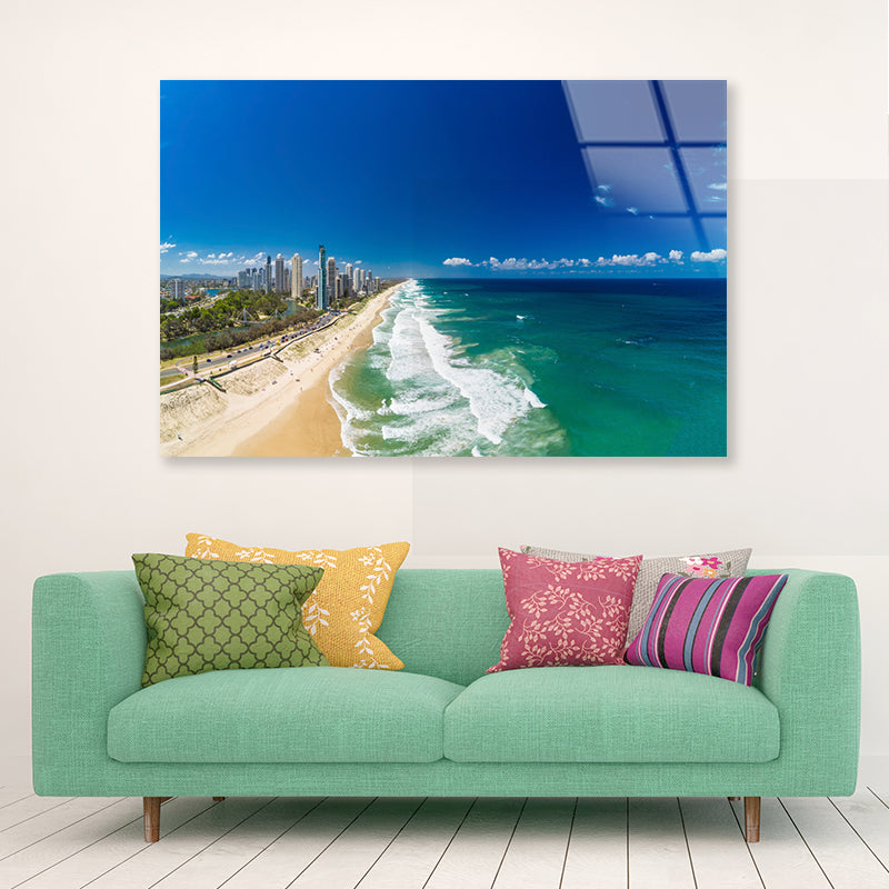 Surfers Paradise Beach Seashore Acrylic Glass Print Tempered Glass Wall Art 100% Made in Australia Ready to Hang