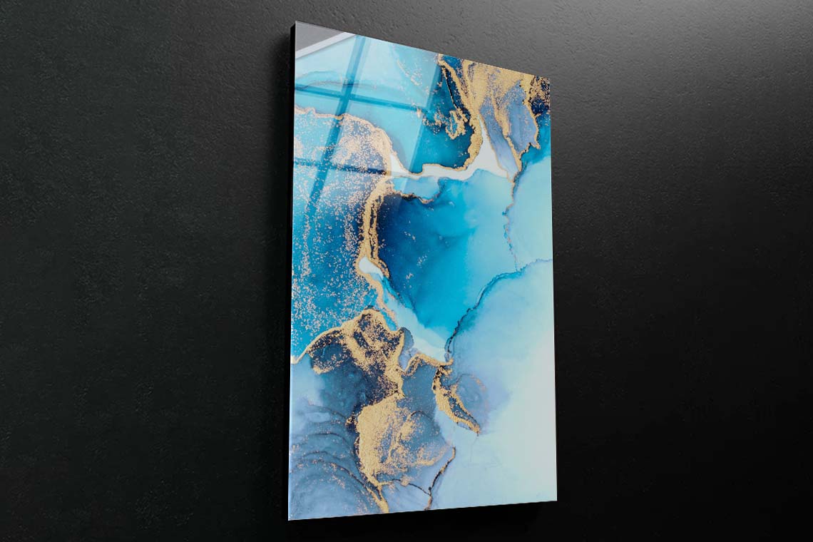 Marble Liquid Blue Ink Acrylic Glass Print Tempered Glass Wall Art 100% Made in Australia Ready to Hang