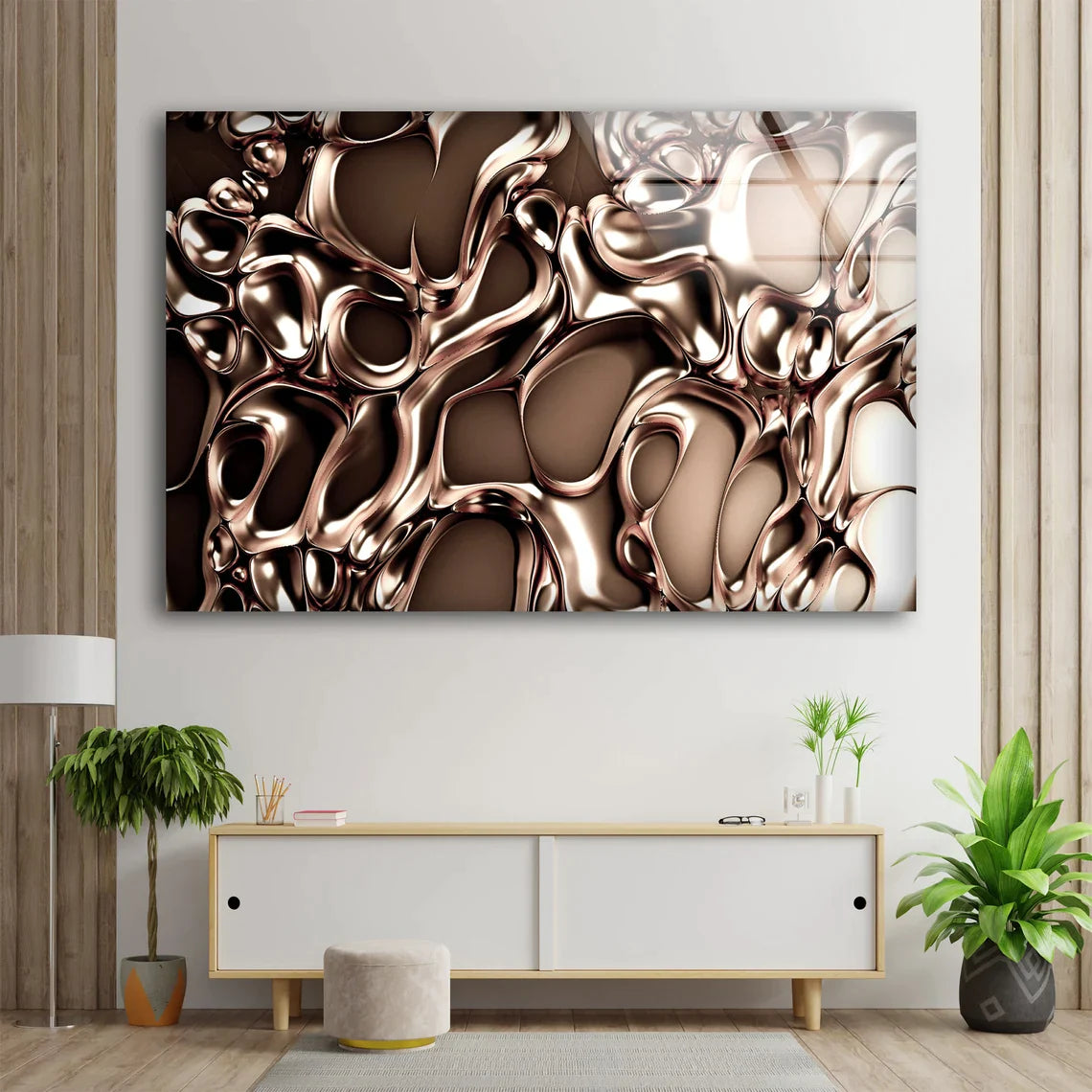 Metallic Gold Abstract UV Direct Aluminum Print Australian Made Quality