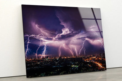 Lightning City Night UV Direct Aluminum Print Australian Made Quality