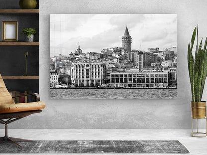 Galata Bridge B&W View UV Direct Aluminum Print Australian Made Quality