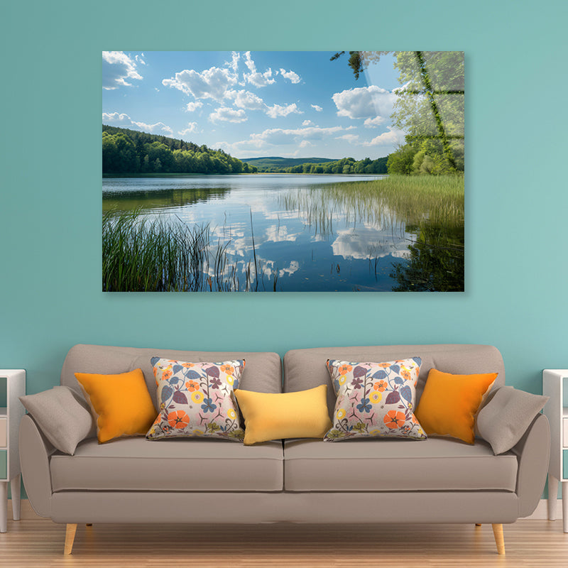 Lake Surrounded By Trees with Sky Acrylic Glass Print Tempered Glass Wall Art 100% Made in Australia Ready to Hang