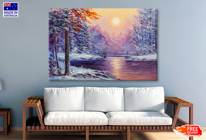 Winter Season River & Bridge Painting Limited Edition High Quality Print